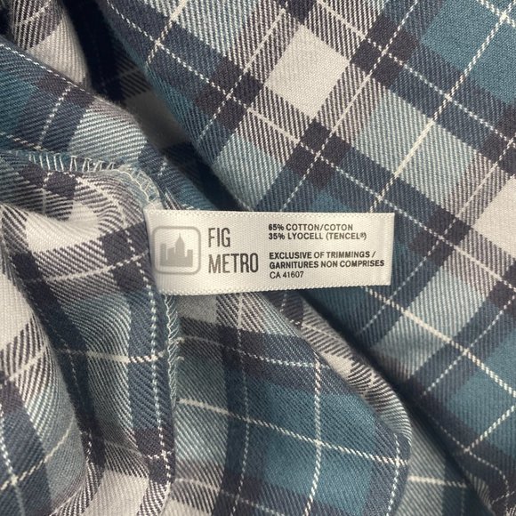 Fig Plaid Flannel Shirt‎ Dress Women Large Belted Tunic Blue Gray V-Neck - Picture 13 of 14